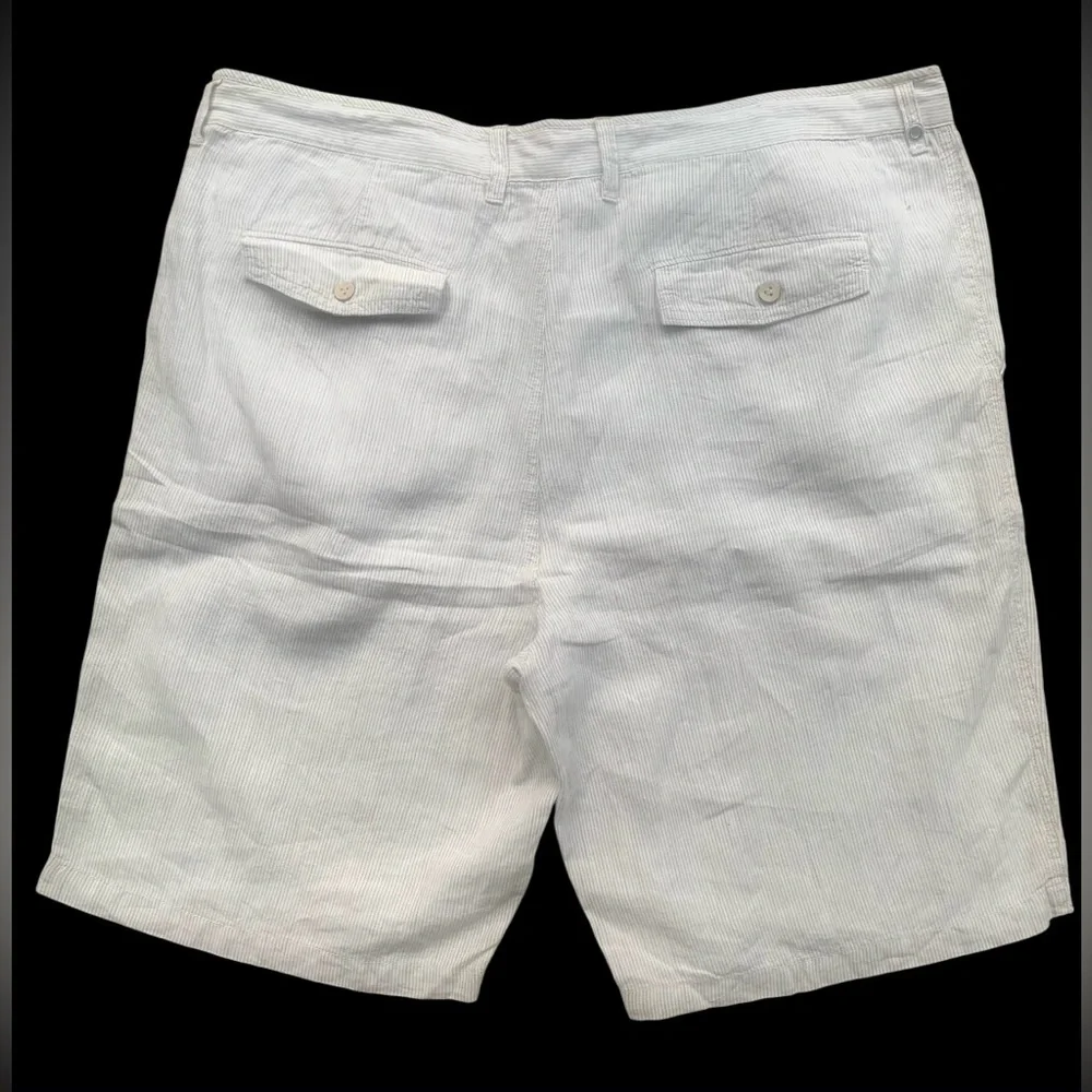Tommy Bahama Relax Linen Shorts Mens 40 Beige Striped Casual Flat Front 5 Pocket